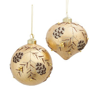 Glass Gold With Pinecone & Branches Ball & Onion Ornaments