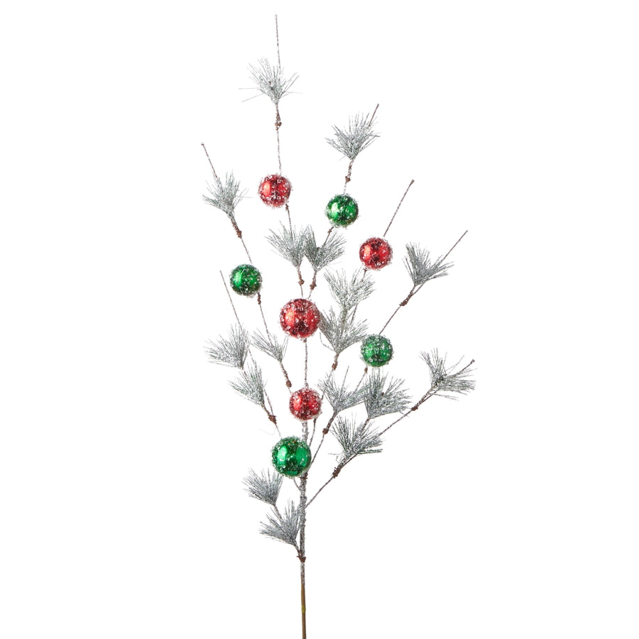 42" Iced Ornament Ball and Snowy Pine Spray