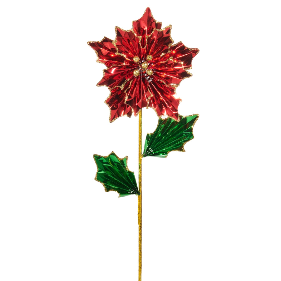24" Red Foil Poinsettia Stem