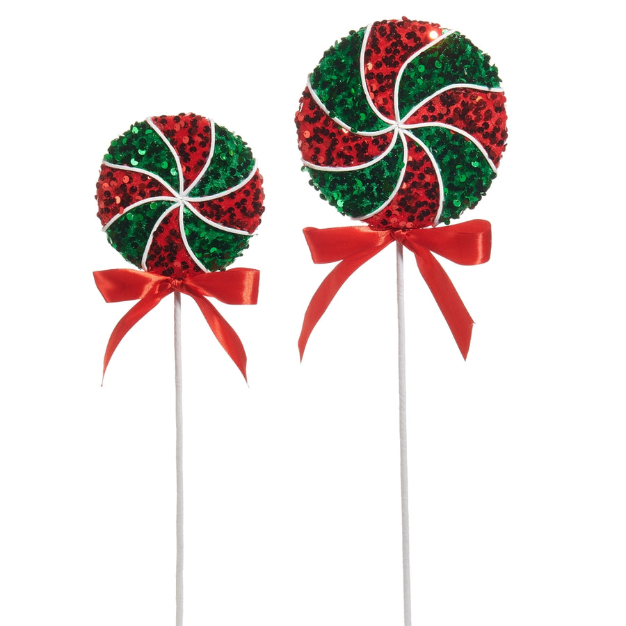 21.5" Red and Green Glitter Peppermint Stems