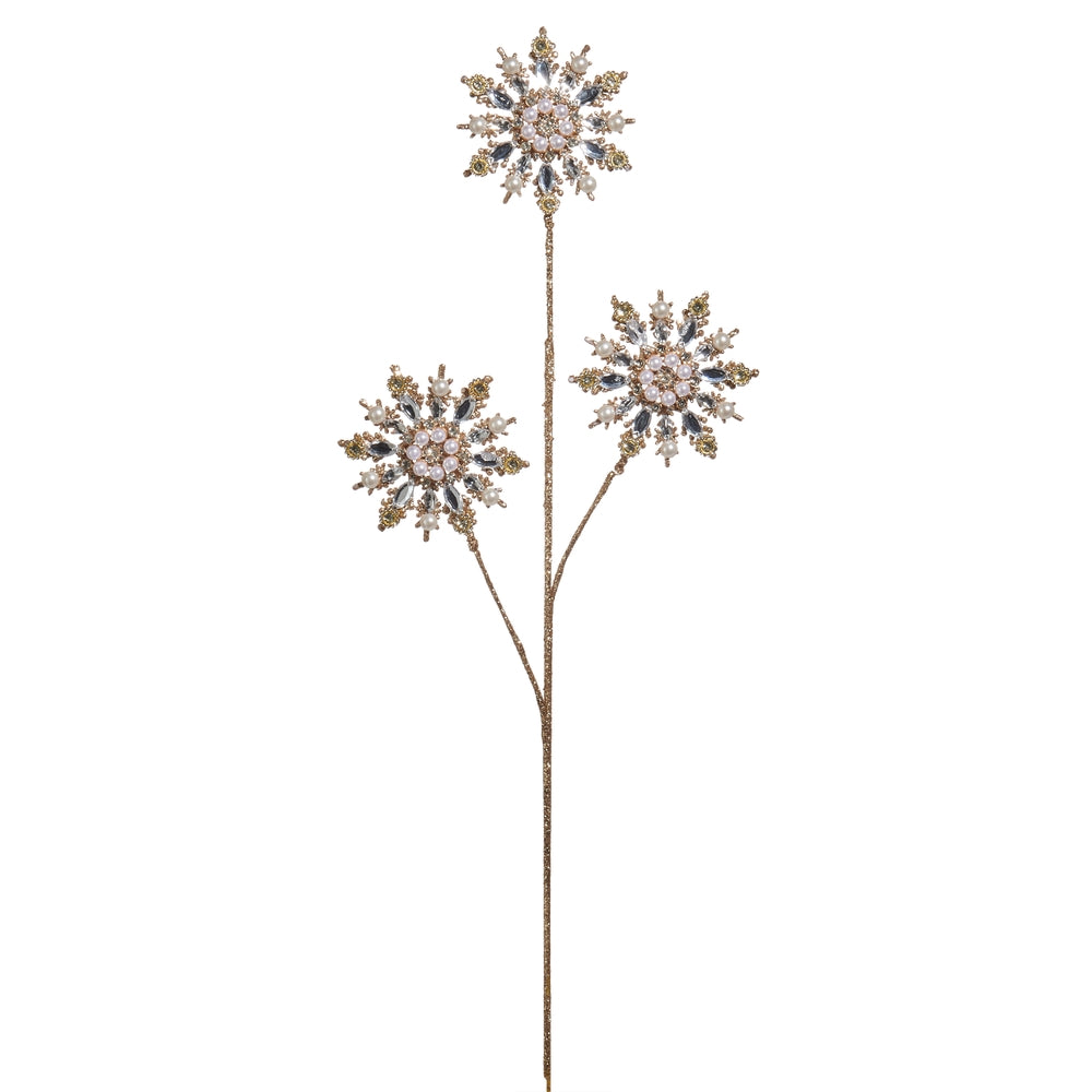 29.5" Gold Pearl Gem Snowflake Spray