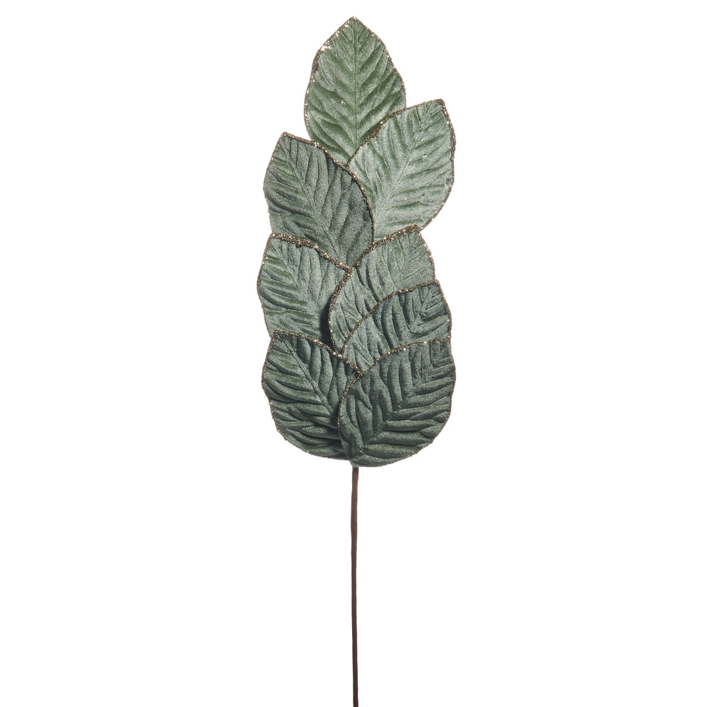 28" Green Velvet Leaf Spray