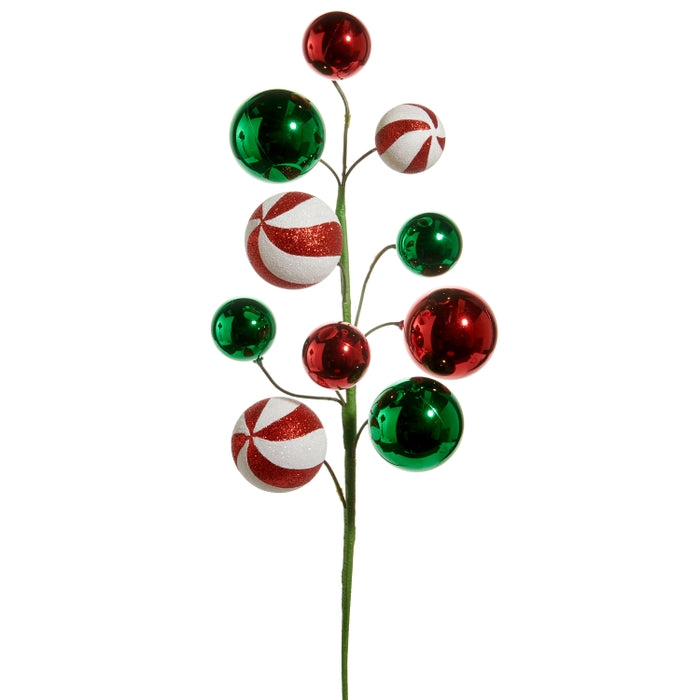 26" Red, Green, and Peppermint Ball Spray