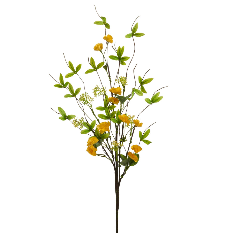 28" Yellow Blossom and Leaf Spray