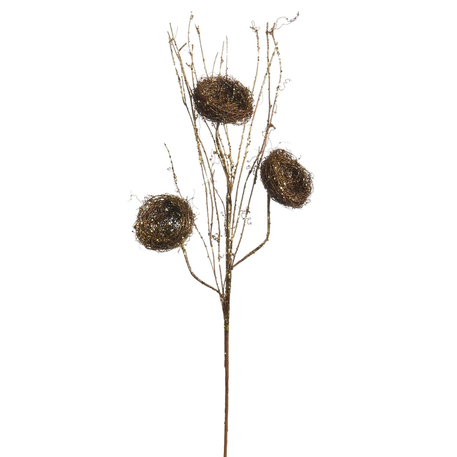 34" Gold Glittered Branch with Nest