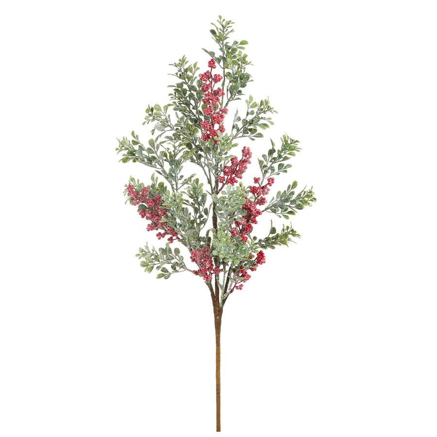 30" Iced Red Berry and Greenery Spray