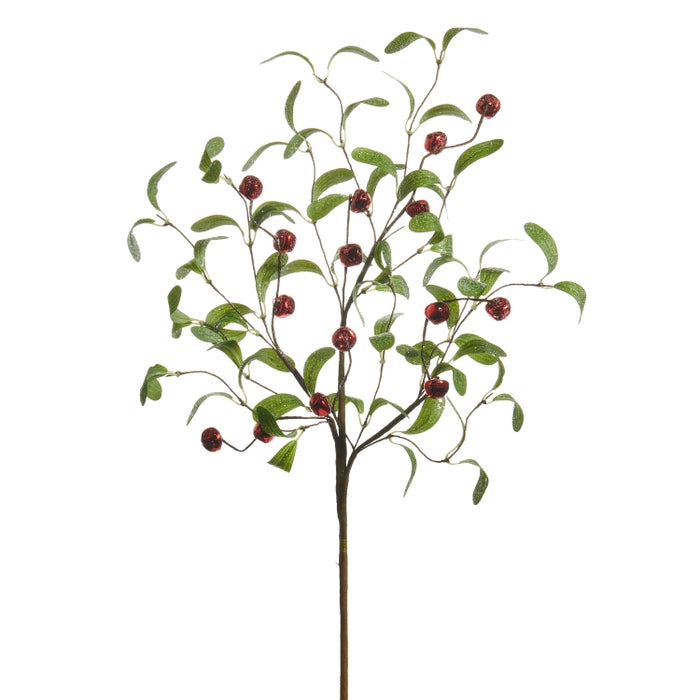 26" Iced Mistletoe and Red Jingle Bell Spray