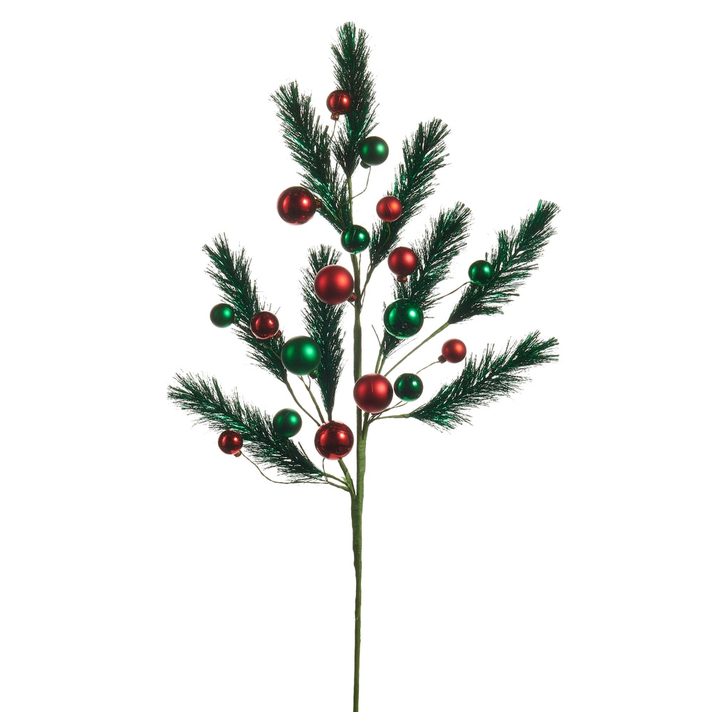 30.5" Green Tinsel and Ornament Spray