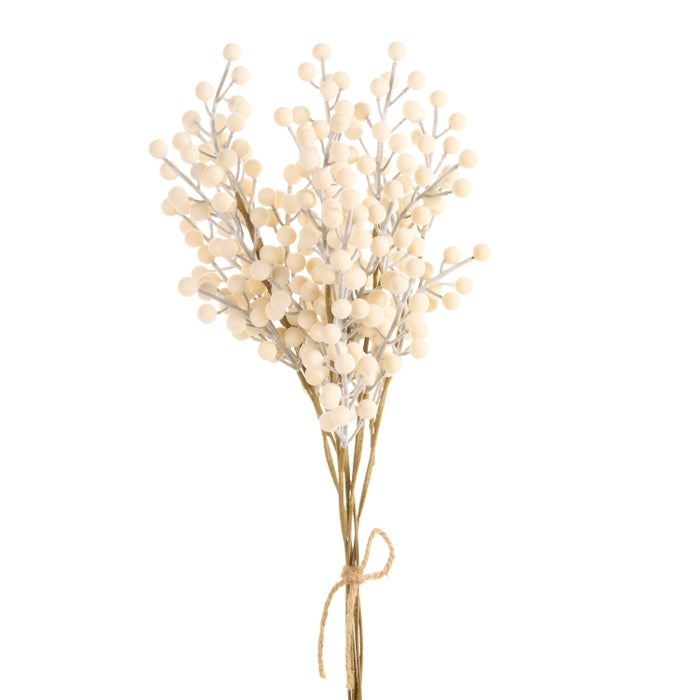 22" Flocked Ivory Berry Bundle