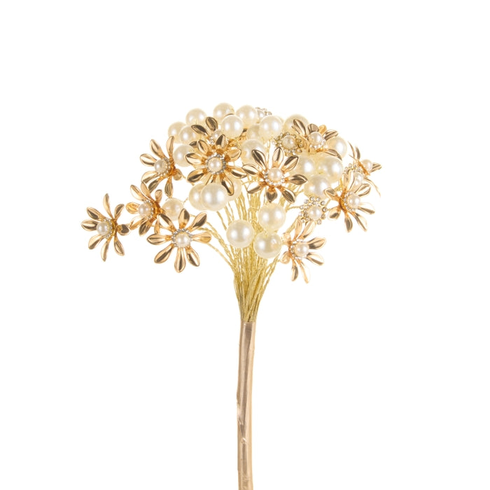 19.5" Gold and Pearl Floral Pick
