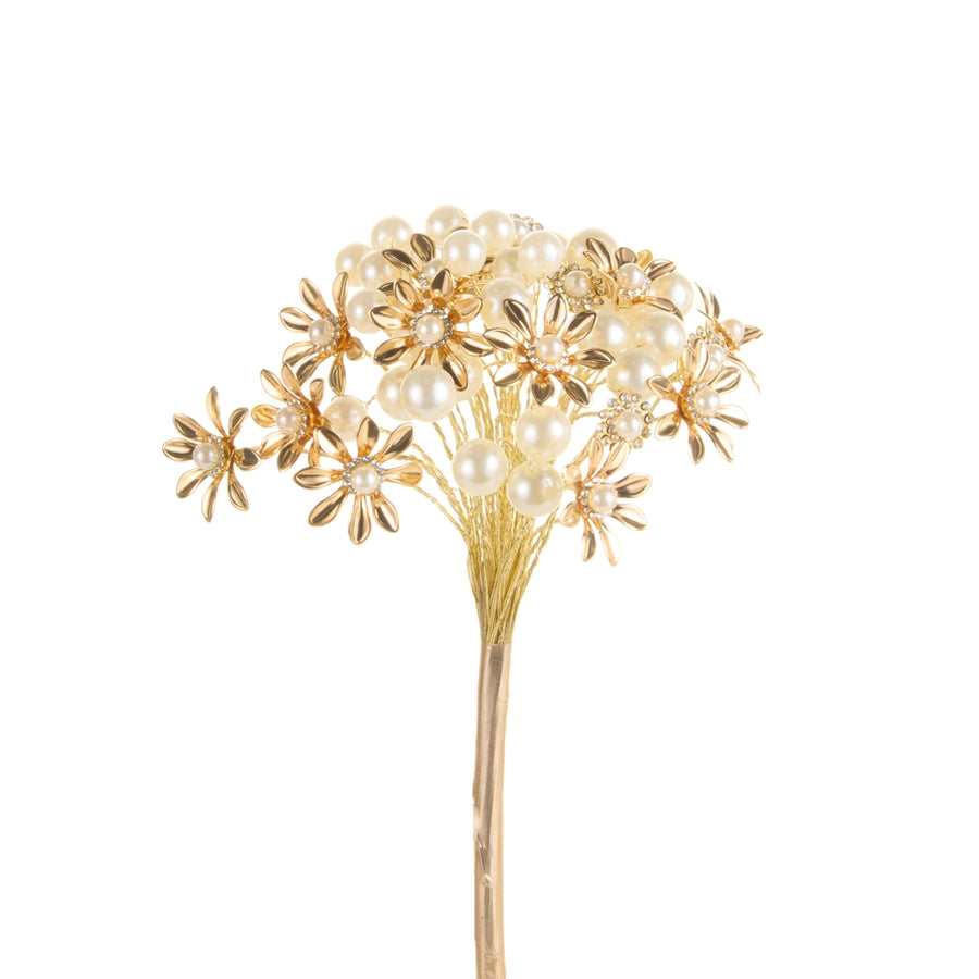 19.5" Gold and Pearl Floral Pick