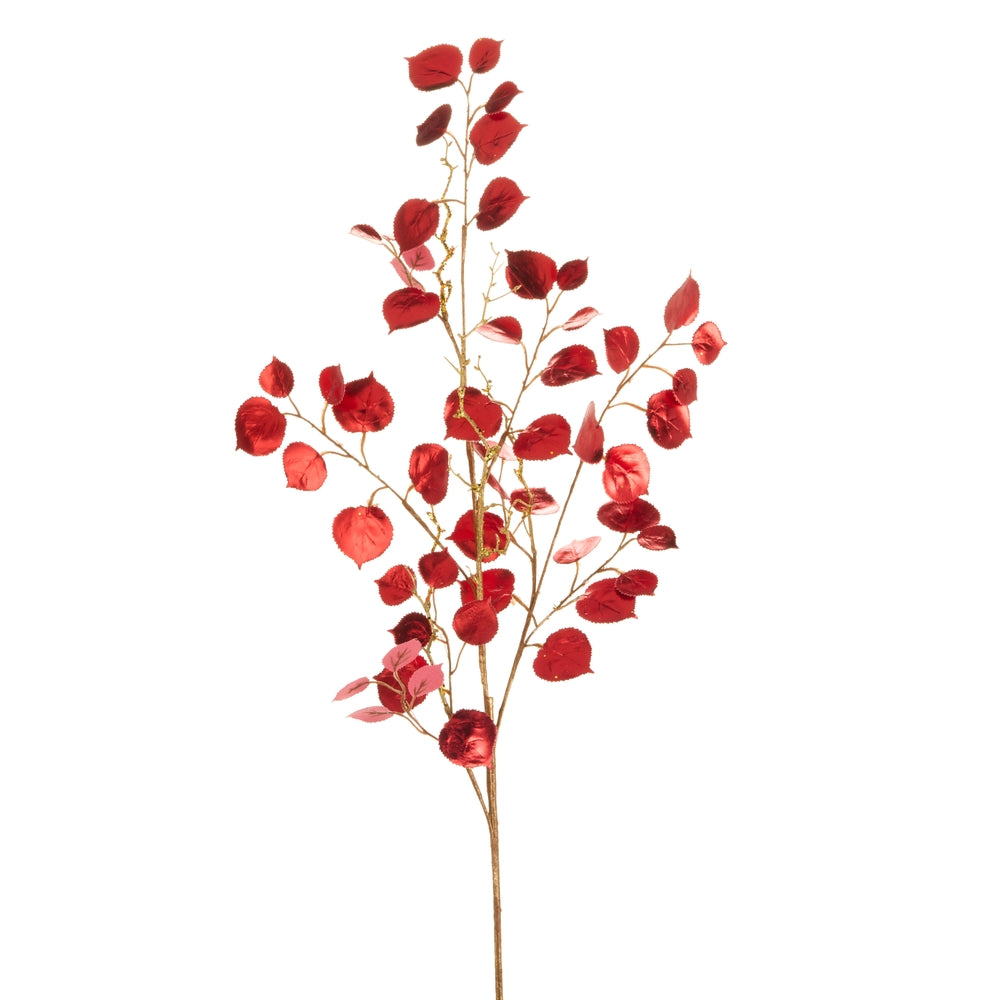48" Red Metallic Leaf Branch