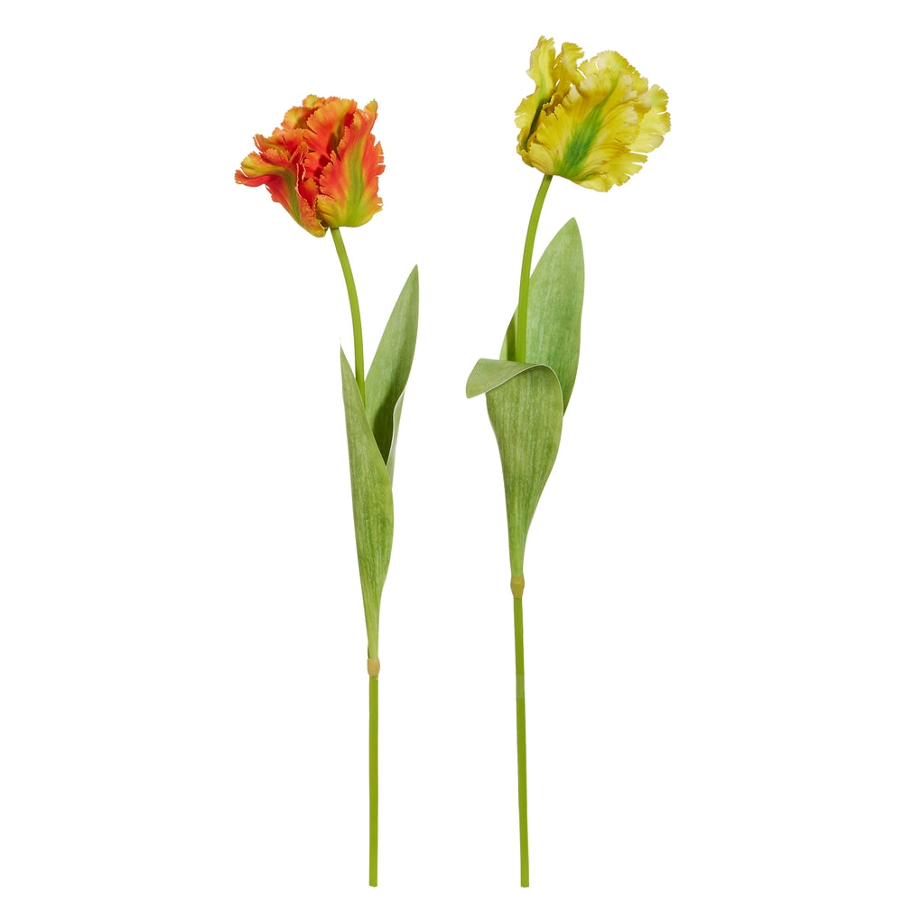 28" Real Touch Orange Yellow Parrot Tulip Stem
