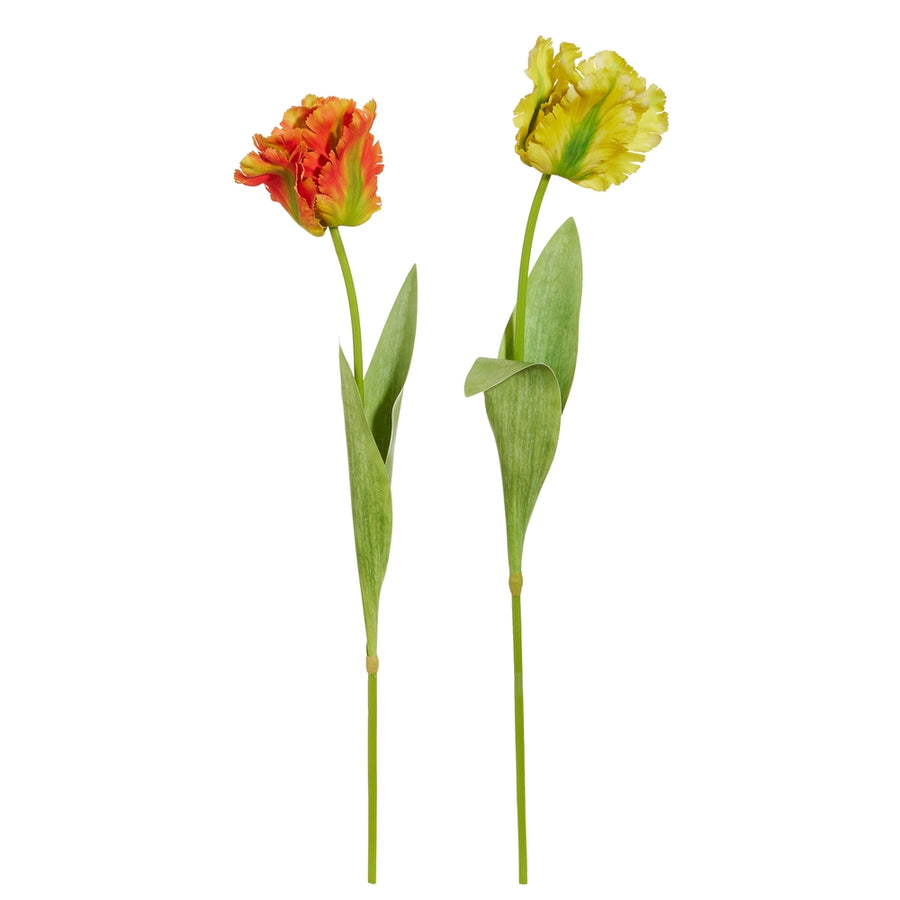 28" Real Touch Orange Yellow Parrot Tulip Stem