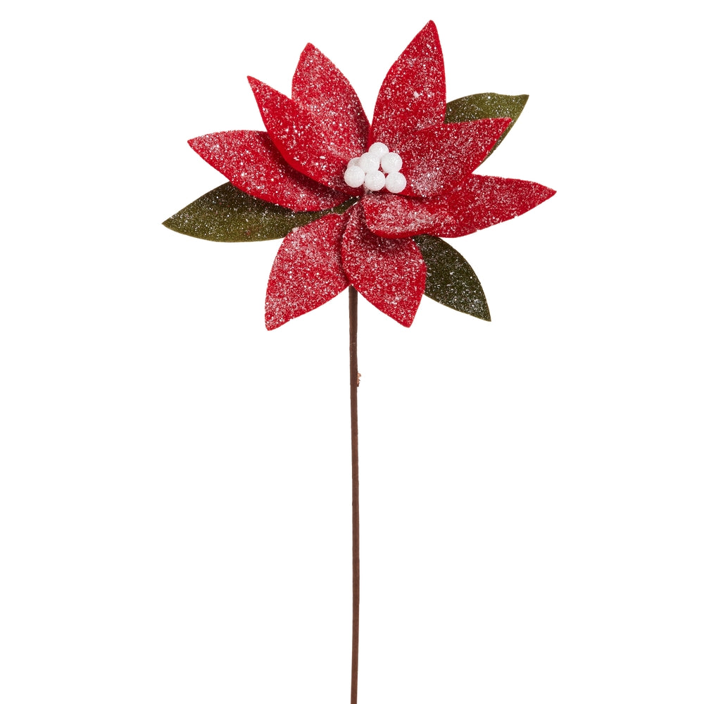 21" Iced Red Felt Poinsettia Stem