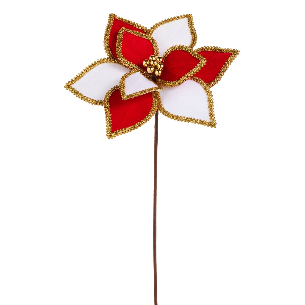 24" White and Red Poinsettia Stem