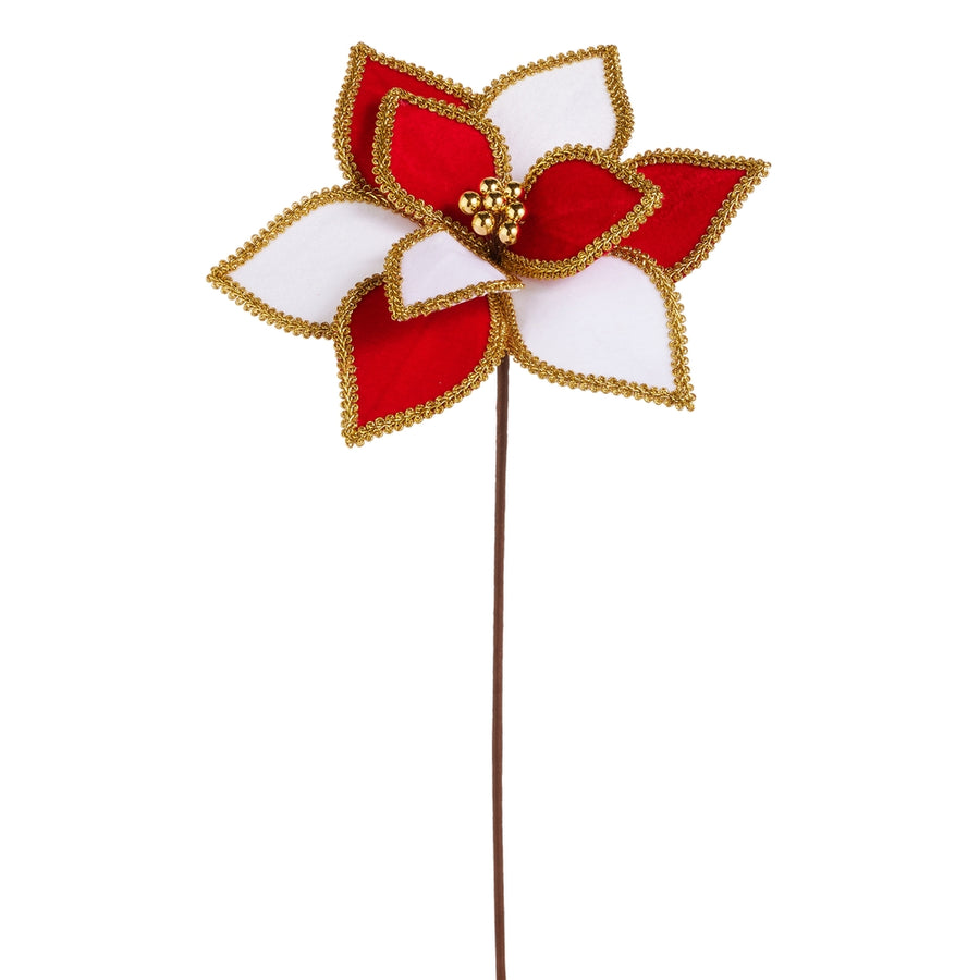 24" White and Red Poinsettia Stem