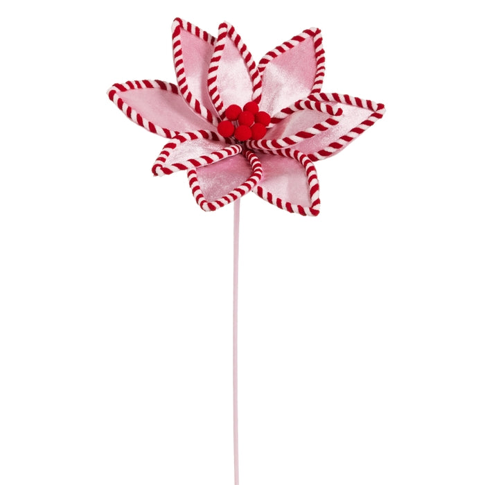 22" Pink and Peppermint Poinsettia Stem