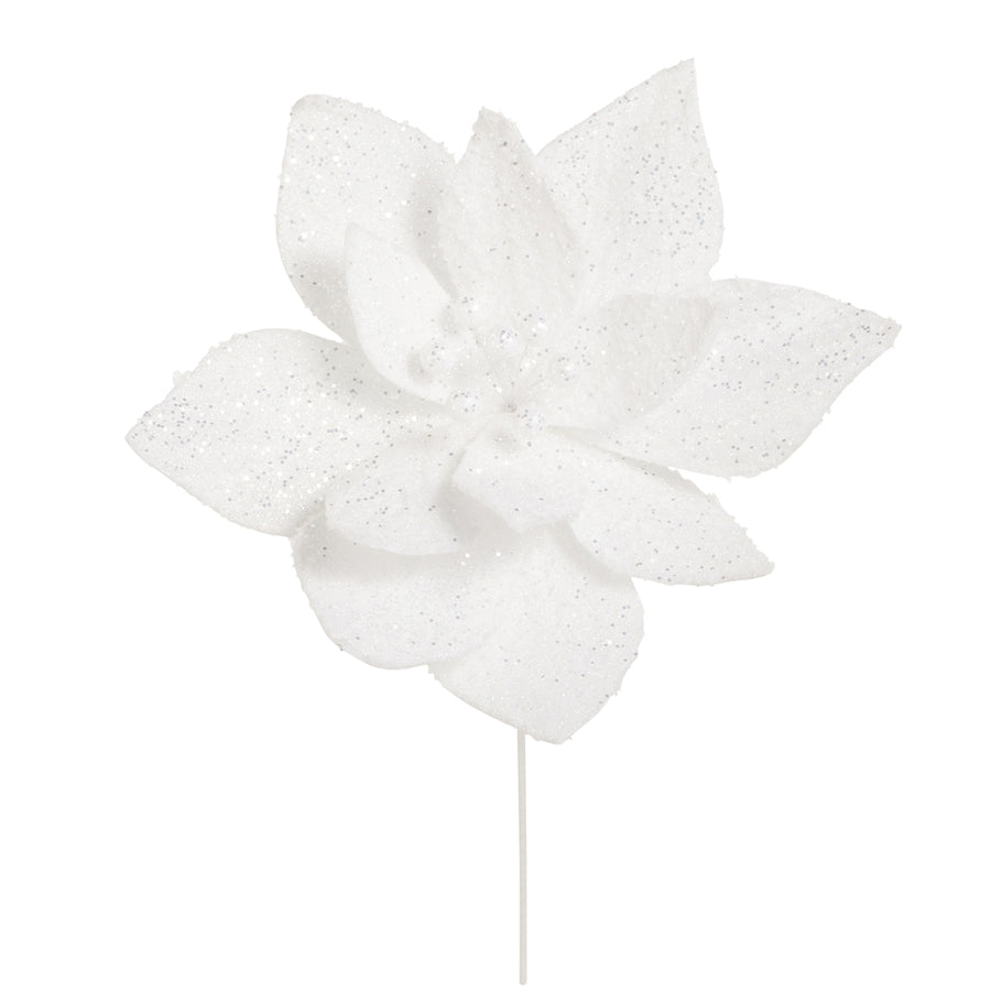 26" White Glitter Poinsettia