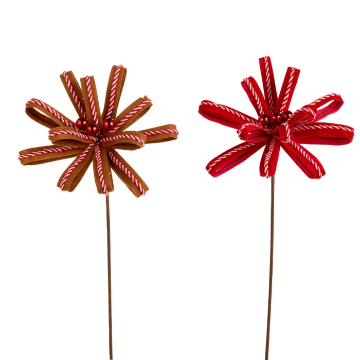 21" Gingerbread and Peppermint Velvet Loop Flower Stem