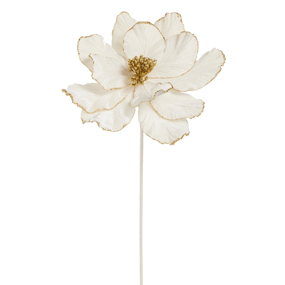 21" Ivory and Gold Glitter Velvet Floral Stem