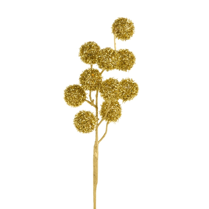 15.5" Gold Tinsel Ball Spray