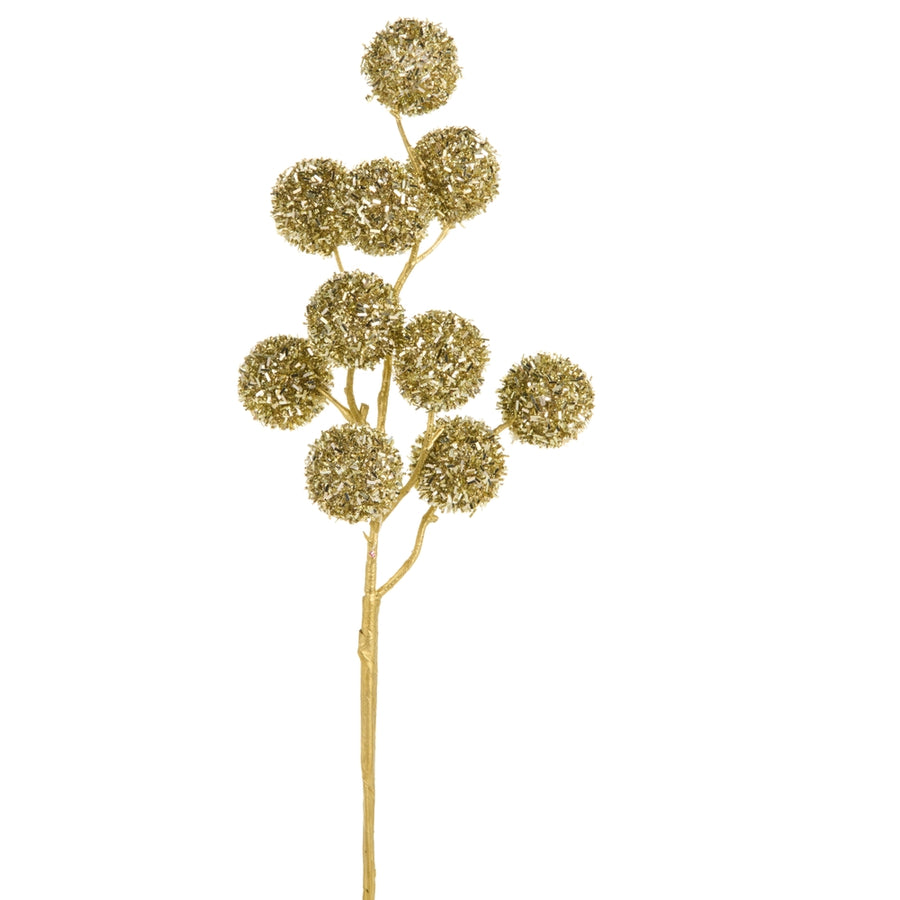 15.5" Champagne Tinsel Ball Spray