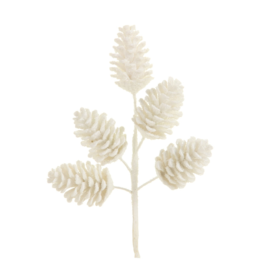 13" Iced White Pinecone Pick