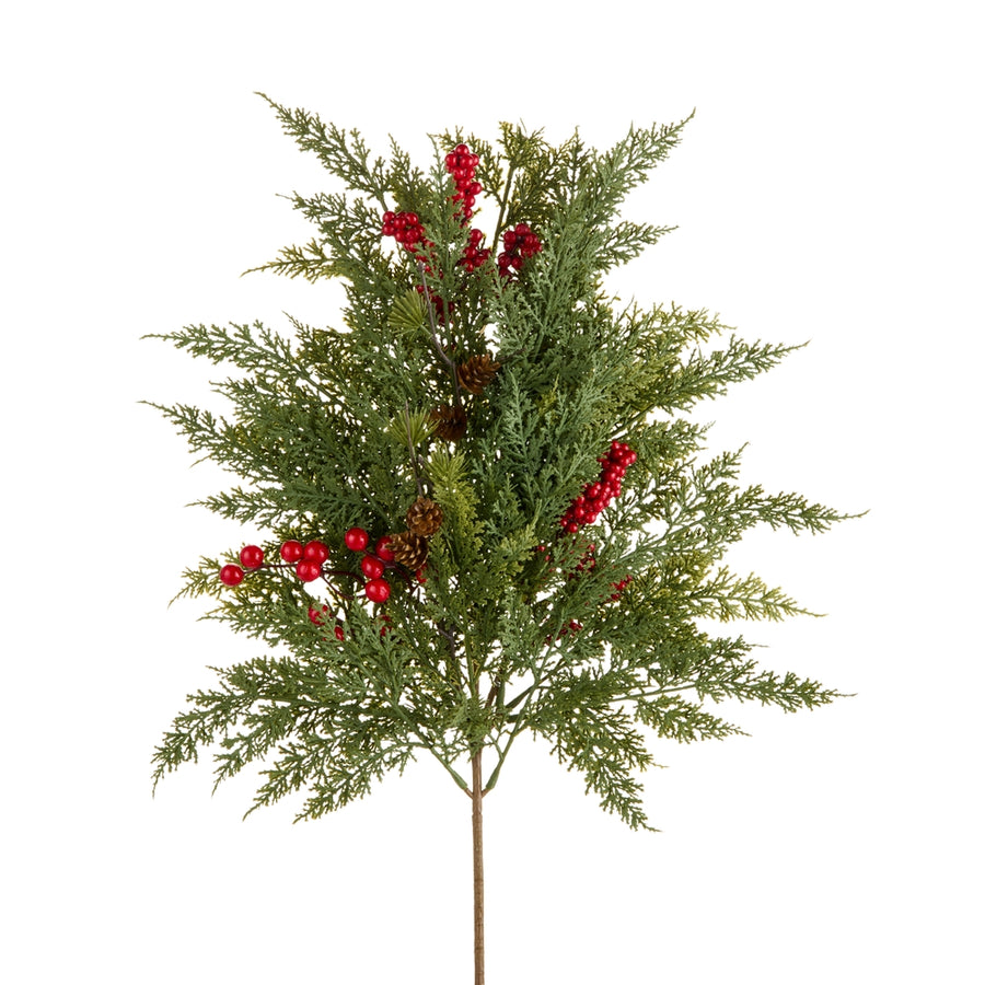 24" Cedar and Red Berry Spray