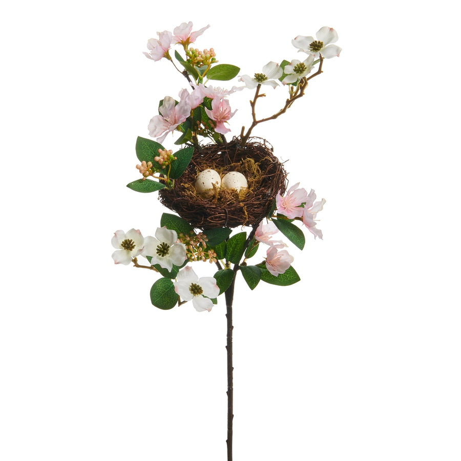 16" Bird's Nest with Dogwood Pick