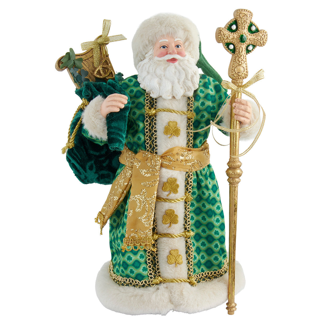 11" Fabriché™™ Musical Irish Santa With Staff
