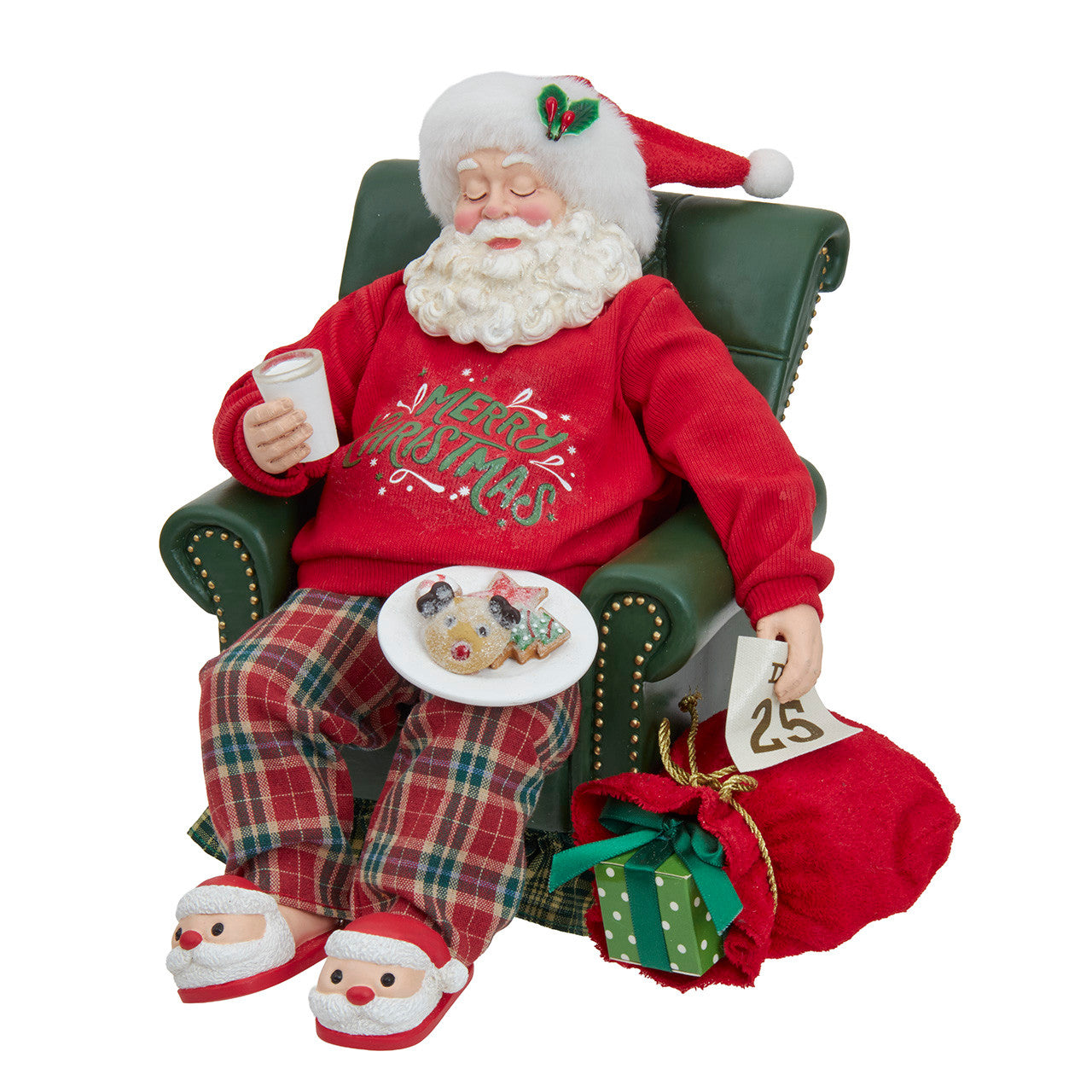 13.5" Fabriché™™ Mistletoe Sleeping Santa Table Piece