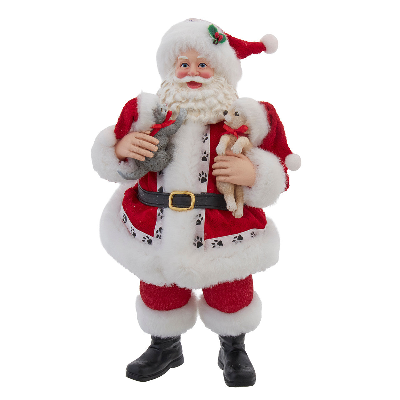 10.5" Fabriché™™ Santa Holding Puppy & Kitten Table Piece