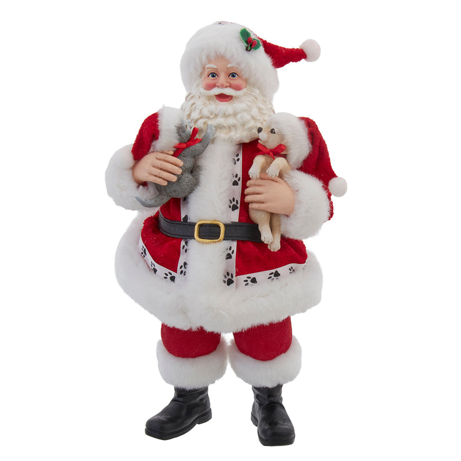 10.5" Fabriché™™ Santa Holding Puppy & Kitten Table Piece