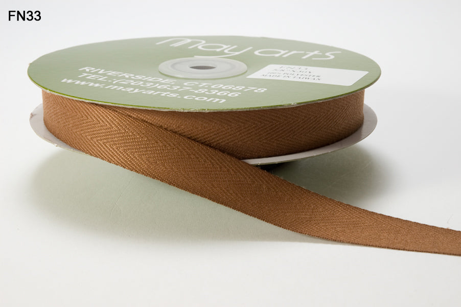 5/8 Inch Light Weight Twill Ribbon with Woven Edge – FN33 – BROWN