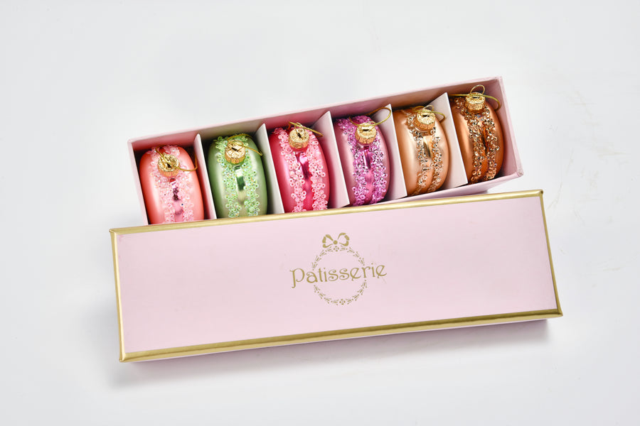 Set Of 6 Christmas Macaron Ornament W/ Pink Giftbox