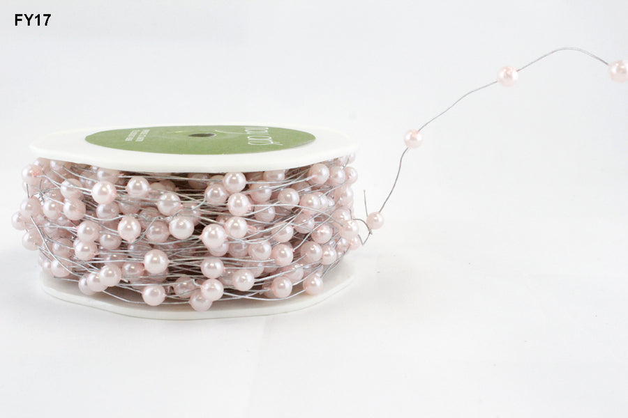 3/16 Inch Wired Pearl Bead Cord String Ribbon – FY17 Light Pink