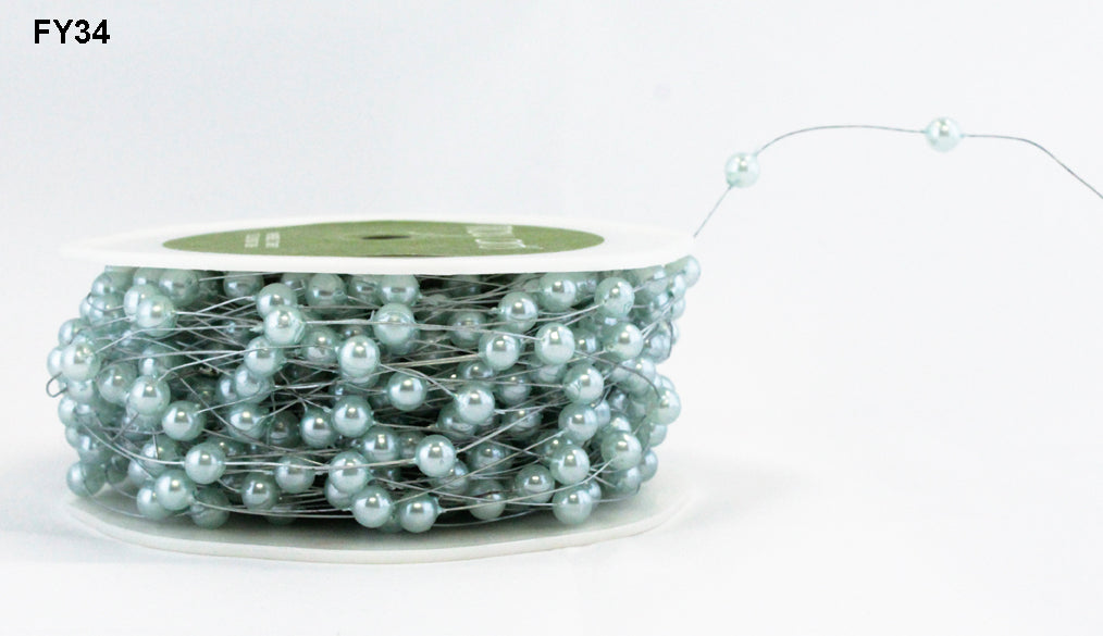 3/16 Inch Wired Pearl Bead Cord String Ribbon – FY34 Light Blue