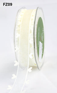 1 Inch Sheer Ribbon with Woven Heart Edge – FZ09 Ivory