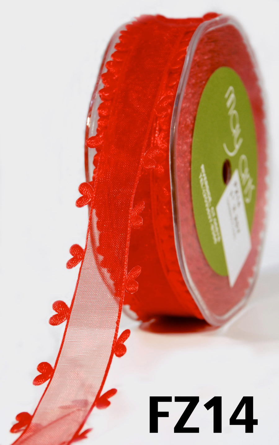 1 Inch Sheer Ribbon with Woven Heart Edge – FZ14 Red
