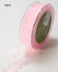 1 Inch Sheer Ribbon with Woven Heart Edge – FZ17 Pink