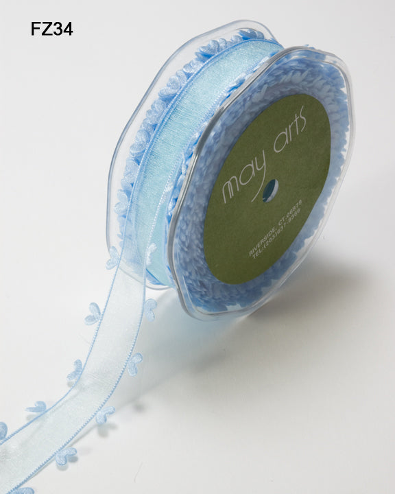 1 Inch Sheer Ribbon with Woven Heart Edge – FZ34 Light Blue