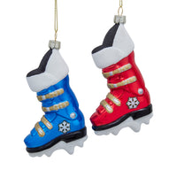Glass Red & Blue Ski Boot Ornaments