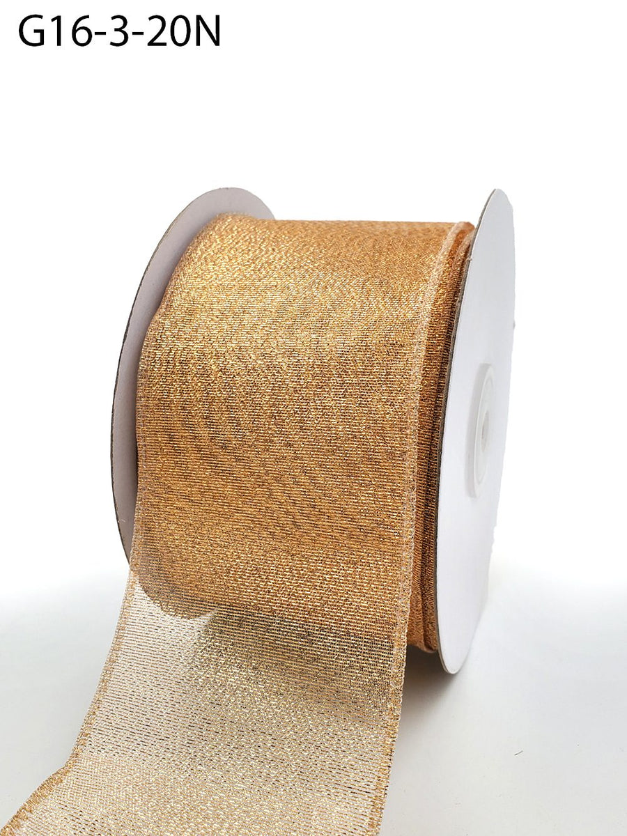 2.5 Inch Semi-Sheer Metallic Gold Ribbon – G16-3-20N ROSE GOLD (20 yard)
