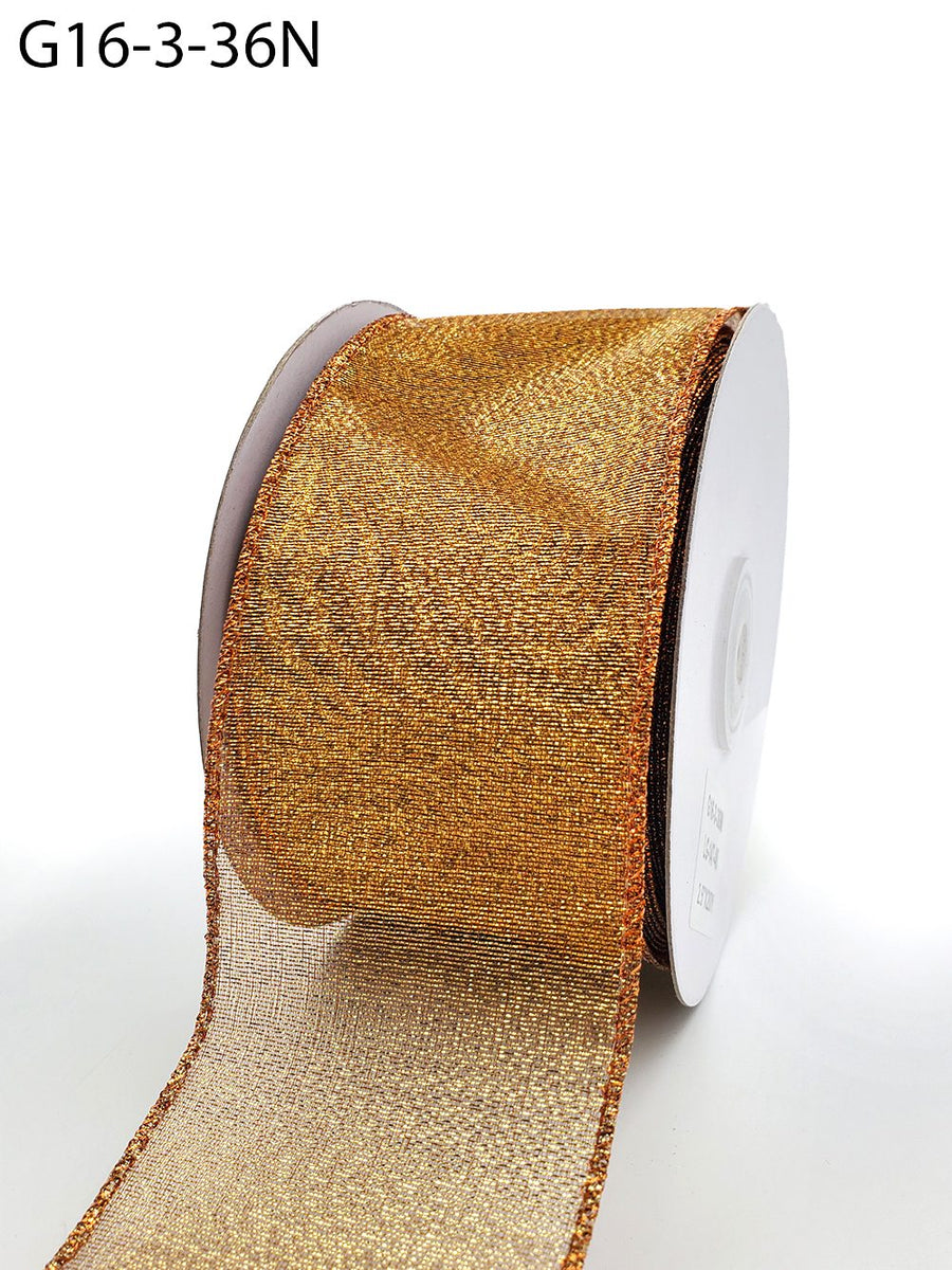 2.5 Inch Semi-Sheer Metallic Gold Ribbon – G16-3-36N COPPER (20 yard)