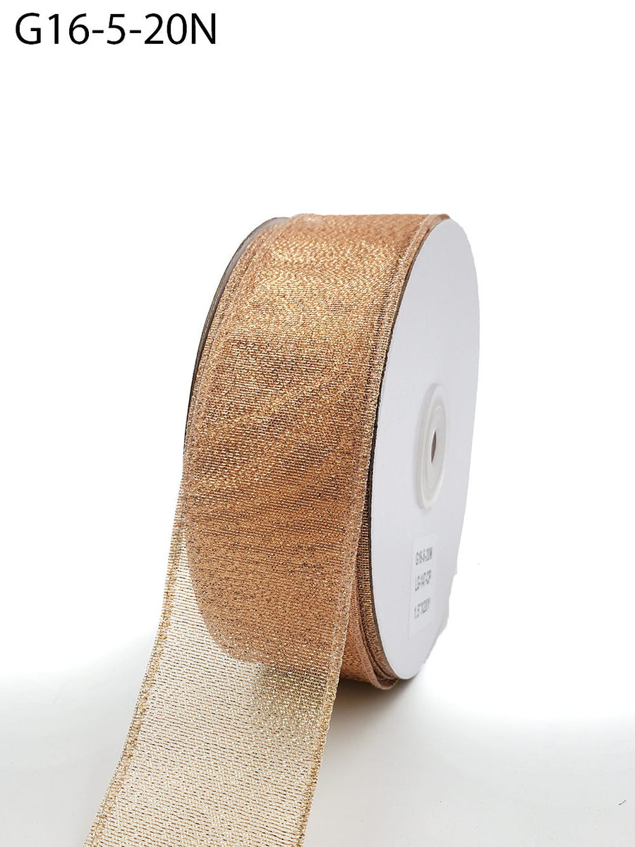 1.5 Inch Semi-Sheer Metallic Gold Ribbon – G16-5-20N ROSE GOLD (20 yards)