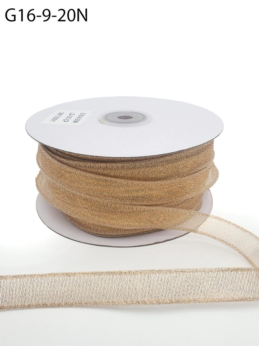 ½ Inch Semi-Sheer Metallic Gold Ribbon – G16-9-20N ROSE GOLD (⅝ inch)
