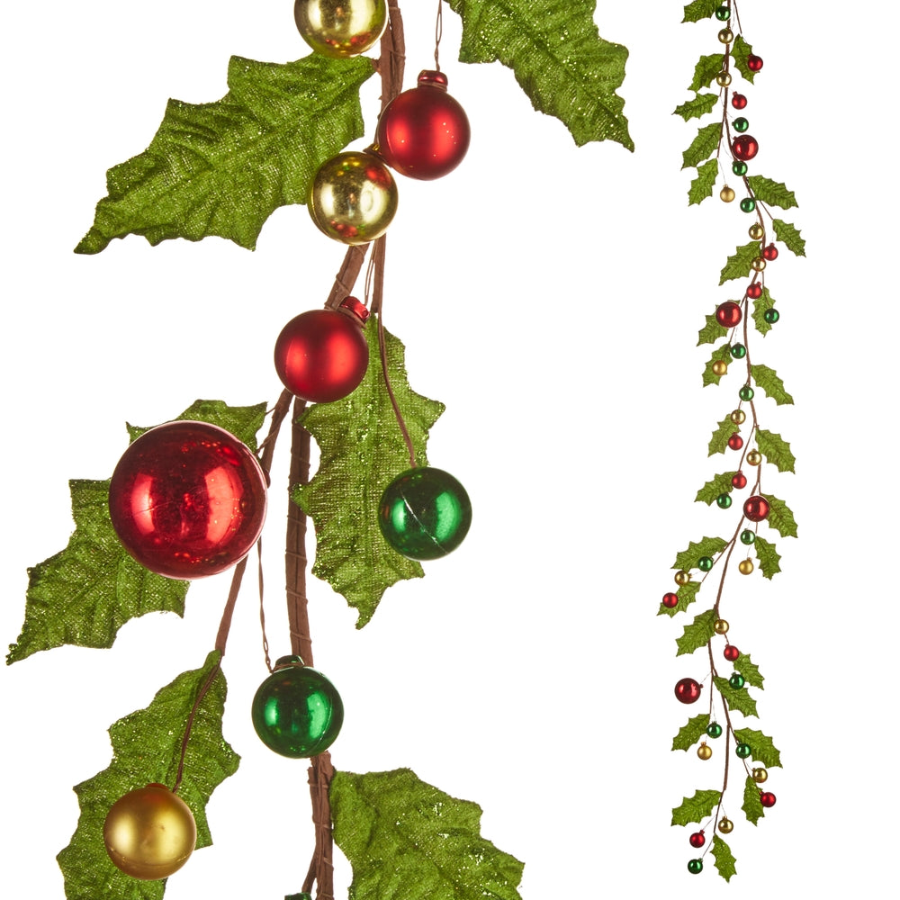5.5' Holly and Ball Garland