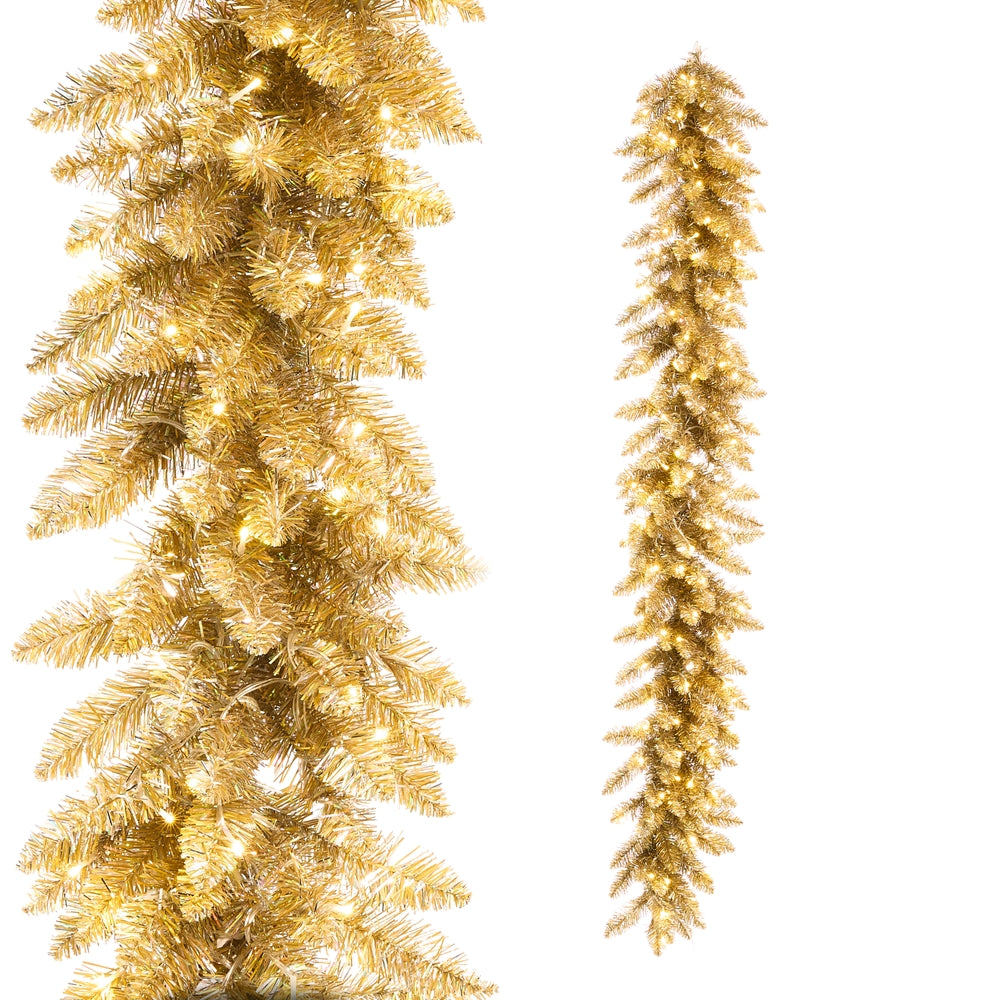 6' Gold Silver Tinsel Lighted Garland