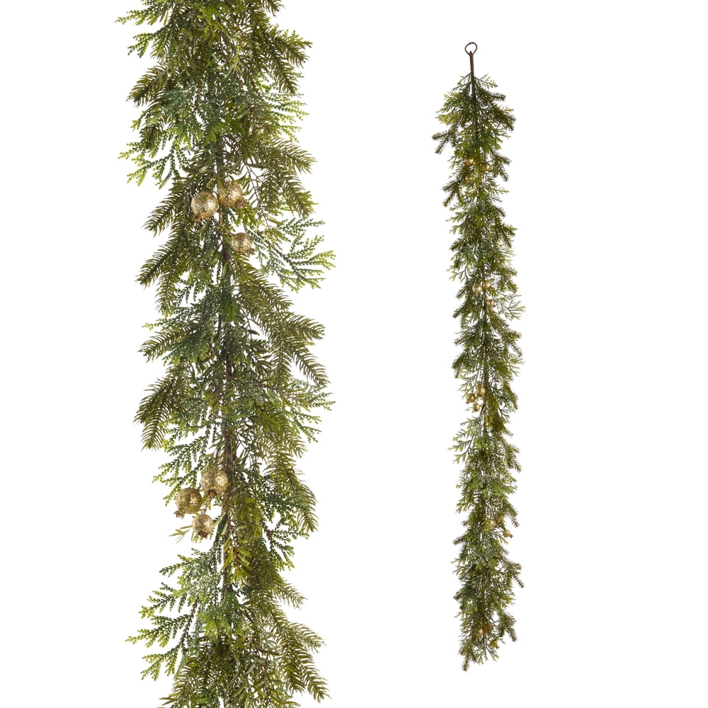 6' Gold Glitter Mixed Greenery Garland with Pods